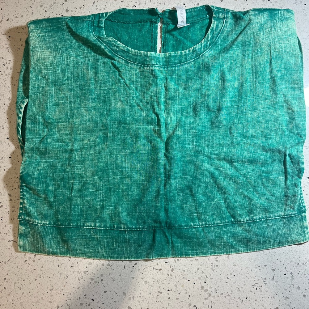 Zenana Distressed Teal Crop Top